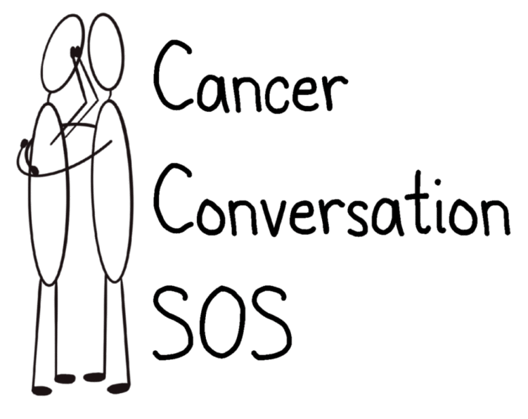 xparent new header Image is of a stick figure that appears to be crying and another giving the first one a hug. Next to them are the words Cancer Conversation SOS